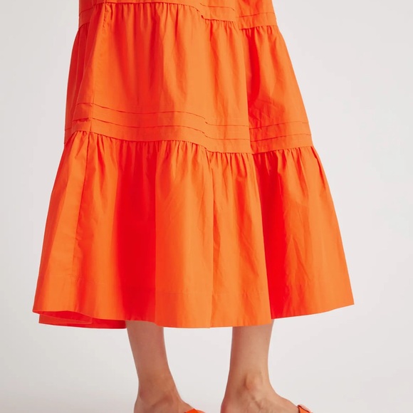 Quince 100% Organic Cotton Poplin Tiered Maxi Skirt In Vermilion Red - Picture 8 of 12